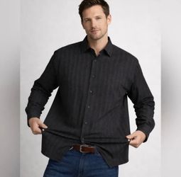 Alfani Mens Dress Shirt XL Black Pattern Striped Long Sleeve Button Up