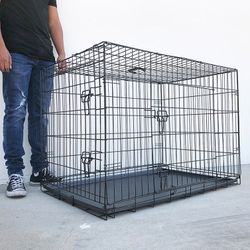 $65 (New in Box) Folding 42” dog cage 2-door pet crate kennel w/ tray 42”x27”x30”