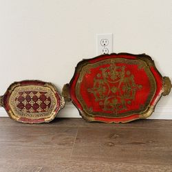 Vintage Red and Gold Decorative Trays from Italy 