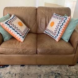 Leather Loveseat Couch Tan Brown Rustic Leather. 