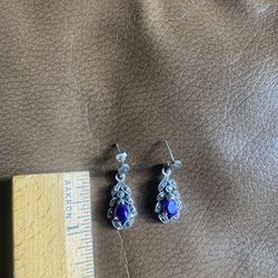 Silver Earrings With Purple Stones