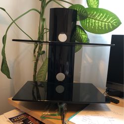 Double Floating Shelf TV stand Wall Mount Glass Console Entertainment Media DVD + TVEall Mount Bracket 