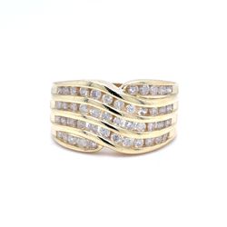 14K Yellow Gold Natural Diamond Multi-Row Channel-Set Wave Ring | Round Brilliant 1.01 TCW, I I2, Size 7.75