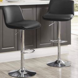 Modern Bar stools, swivel stools, Counter Height, Adjustable Height 24" to 34", Set of 2, PU in Black, E-18