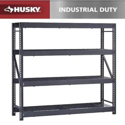 Husky 4-Shelf Metal Industrial Duty Freestanding Garage Storage Shelving Unit in Black (77 in. W x 72 in. H x 24 in. D