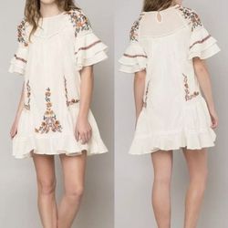 Free People Large Pavlo Embroidered tunic dress women's white floral cottagecore