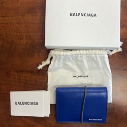Balenciaga Blue Leather Stretch Cord Wallet