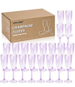 XUWAIDSGN 24 Pcs Reusable Champagne Flutes Plastic Wine Glasses Bulk Vintage Champagne Flutes Mimosa Bar Glasses Stemmed Drinking Cups 5.4OZ for Chris