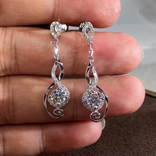 Wedding Earrings Round Water Drop Crystal Zirconia Wedding Engagement Bridal Jewelry