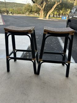 Set Of Two Wicker Bar Stools