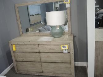 Cambria Weathered Driftwood 6-Drawer Dresser with Mirror
