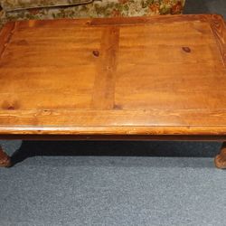 Vintage Solid Hard Wood, Carved Legs Coffee Table