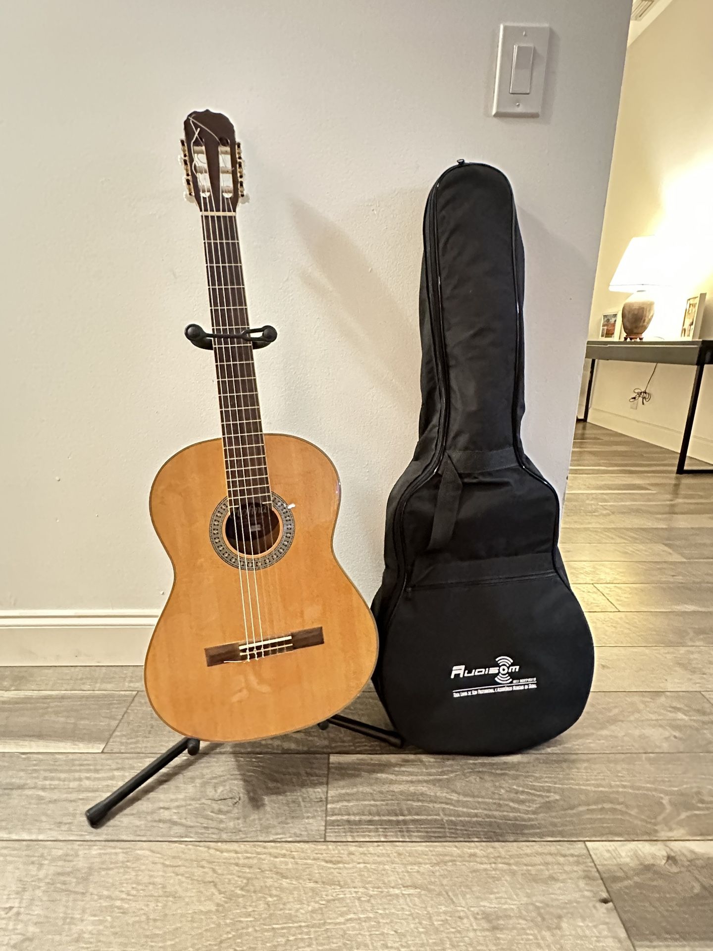 Classic Guitar Hofma HM 210 NT with tripod and bag.