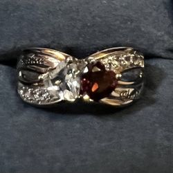 *New* "Two Hearts Become Soul Mates" Topaz & Garnet Women’s Engraved Ring Bradford Exchange 
