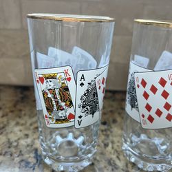 Set Of 4 Pasabahce Double-sided Playing Card Poker Cocktail Glasses