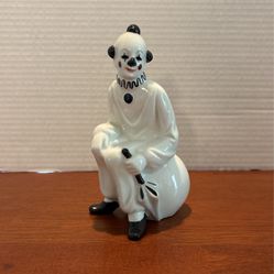 Vintage Unnamed Pierot Style Clown Ornament White and Black Suit Sitting On Wall 6 1/4“ X 3 1/2“ A31