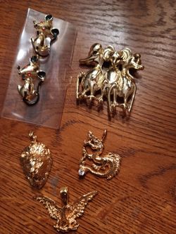 Gold Plated Pendants & mice broches
