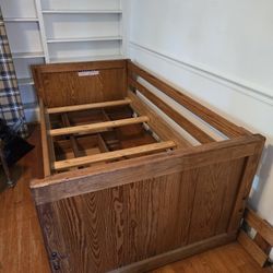 Wood Twin Bed With Rails and 3 Underneath Drawers 