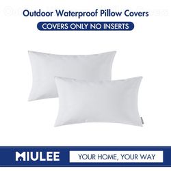 Pack of 2 Decorative Outdoor Waterproof Pillow Covers Garden Cushion Sham Throw Pillowcase Shell for Patio Tent Couch 12x20 Inch White