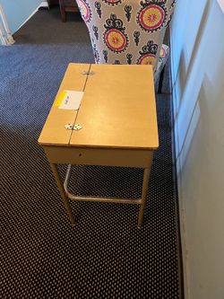 Vintage Light Wood Lift-Top School Desk with Metal Frame