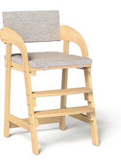 Adjustable Portable Toddler Solid Wood High Chair with Removable Washable Cushion