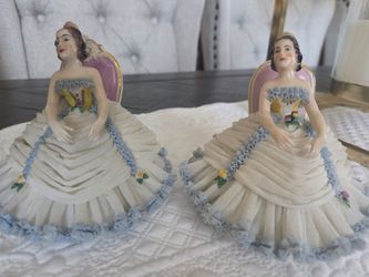 Pair of Porcelain Victorian Lady Figurines
