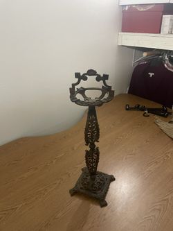 Victorian OrNate Cast Iron Standing Ashtray Or  Candle Holder