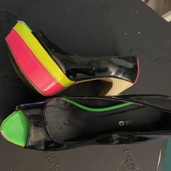 Black And Multi Color Heels 