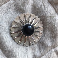 Vintage Sarah Coventry Mid-Century Silver-Tone Brooch With Black Cabochon