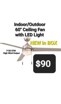 Ceiling Fan 60" Indoor/Outdoor LED Light 7150 CFM, Brushed Nickel, NEW IN SEALED BOX