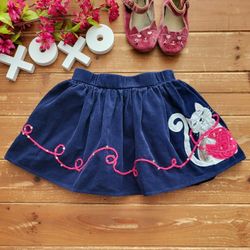 SIZE 6-7 GIRLS NAVY CAT PLAYING BALL OF YARN CORDUROY SKIRT