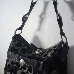 Coach Black Shoulder Bag in Signature Jacquard.  