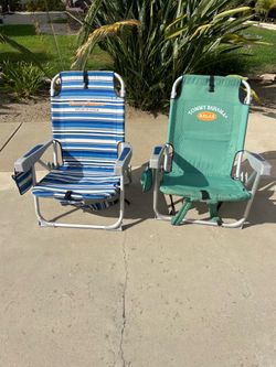 Tommy Bahama Backpack Beach Chairs (2) – Cooler Pouch, Pillow & Storage – Great Condition