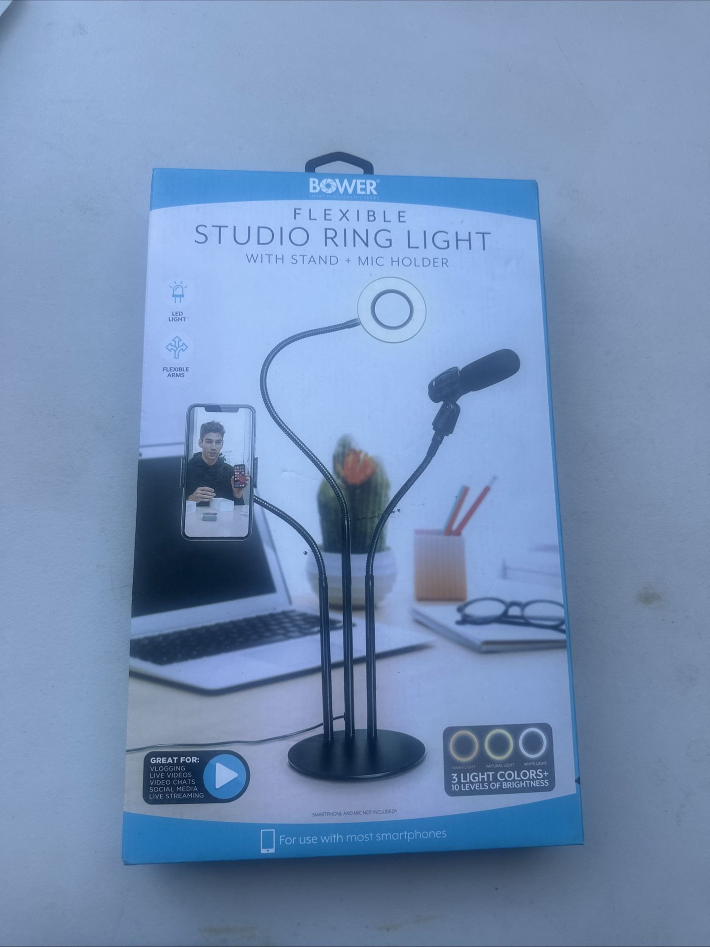 Bower Flexible Studio Ring Light with Stand & Mic Holder (inline remote,3 light)