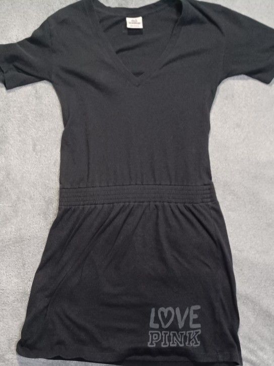 Women's Size XSMALL Shirt Dress One Piece Victoria's Secret Pink Black