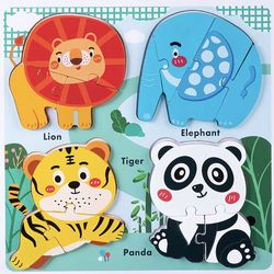 Zoo Safari Animal Toddler Puzzles Ages 1-3, Wooden Puzzles for Toddlers 2-4, Fun Educational Toys for 18-36 Months Baby,Crafted Wood Birthday Gifts fo