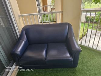 Navy Blue Leather Loveseat Sofa