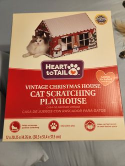 Heart to tail vintage christmas cat scratching playhouse