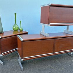 1970's Swedish brushed aluminum/teak tambour door office/bedroom set