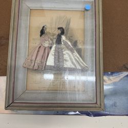 Antique 19th-Century French Fashion Plate w/ Fabric 