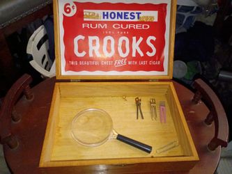 vintage 'Honest Rum Cured Crooks' wooden cigar box