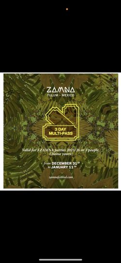 Zamna 3 Day Multipass (2 Multi passes For Sale)