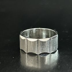 Ring Sterling Size 7 Sliver Square Block Band Rectangle Cut Carve Pattern Vintage wedding 