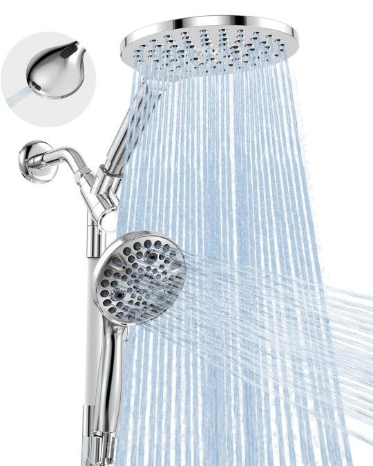 2-in-1 Rain Shower Heads System 8 Inch Rainfall Shower Head and 10 Modes 