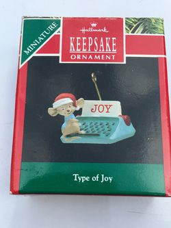 Hallmark Type of Joy Miniature Keepsake Christmas Ornament from 1990, Vintage Holiday Season Collectible Figurine