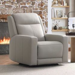 Simon Li Wren Light Grey Leather Power Reclining Armchair With Power Headrest $499.99