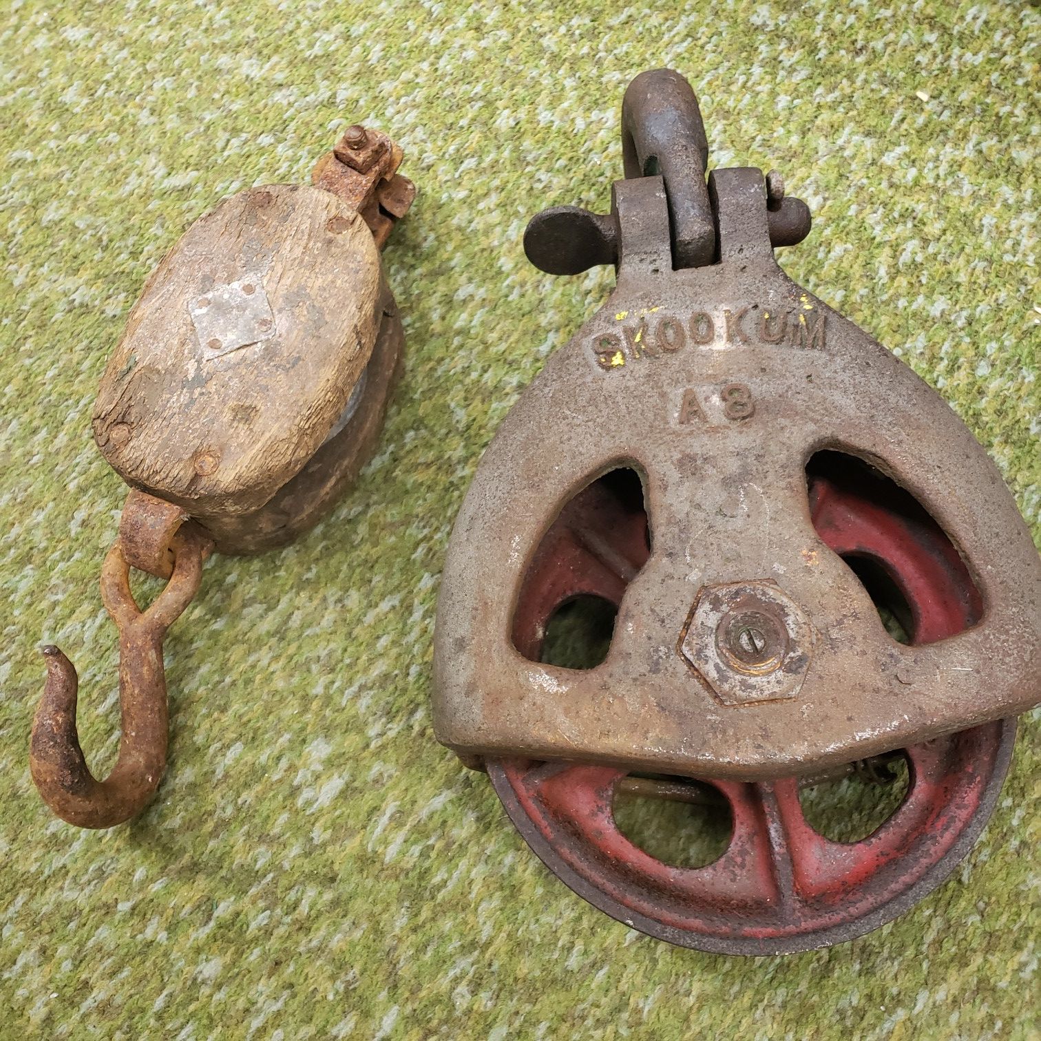 Vintage block pulleys! Skookum cast iron and wood Hook for Sale in WA OfferUp