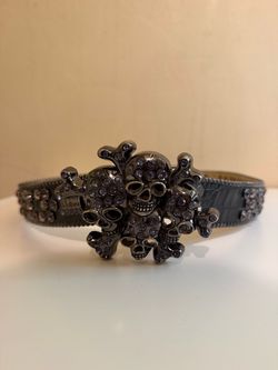 Authentic B.B. Simon Skull Crystal Belt Size 33 – Black Leather