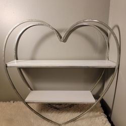 Sagebrook Home 2-Tier Heart Wall Shelf with a silver metal frame and white wood shelves