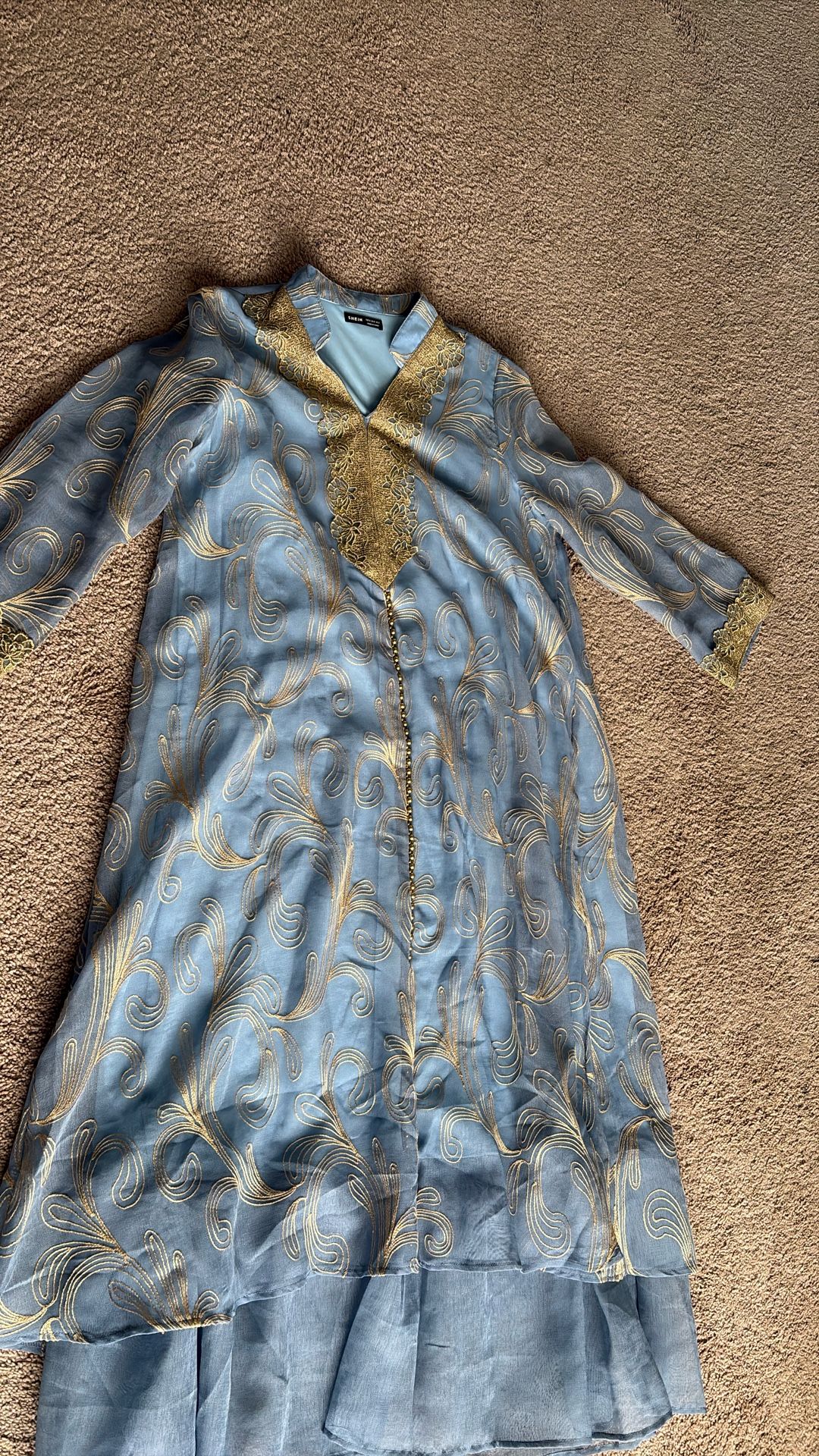 Long Blue With Golden Embroidery Dress